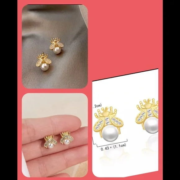 Korean New Exquisite Honey Bee Pearl Earrings Fashion Temperament Versatile Smal - Picture 1 of 3